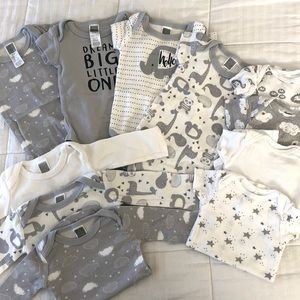 New 11pc Set of sz 0-3 months grey & white onesies